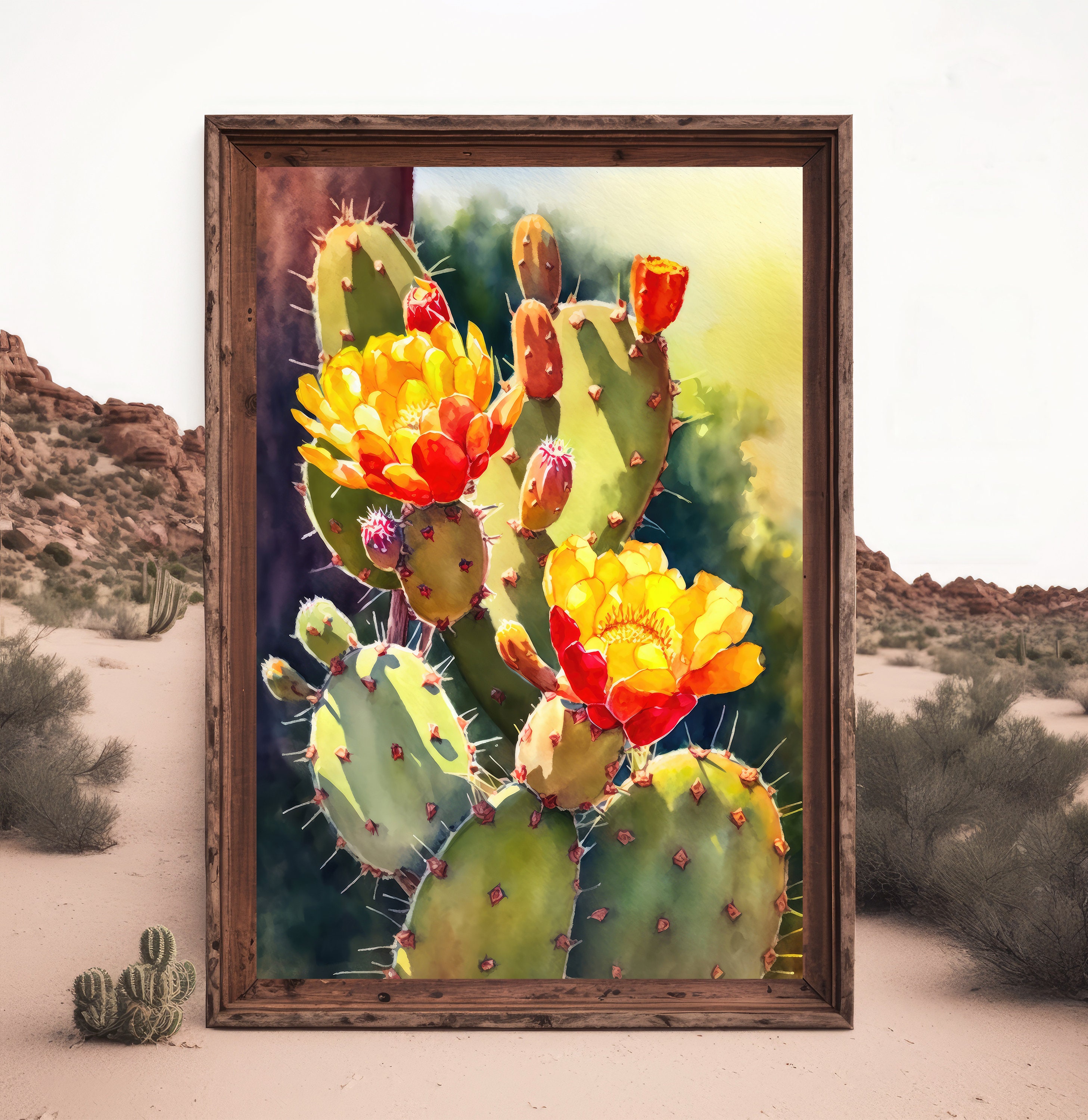 Flower Prickly Pear Cactus Print Watercolor Painting Botanical - Etsy