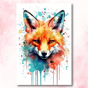 Watercolor Fox Print, Forest Animal Wall Art Poster, Nature Wildlife Canvas Gift, Wild Woodland Painting, Rustic Lodge Home Decor