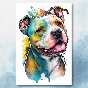 Pit Bull Watercolor Print Cute Pet Keepsake Wall Art Dog Lover Gift Adorable Staffordshire Terrier Home Decor for Puppy Dog Lovers!