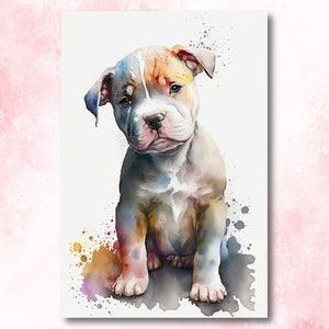 Pit Bull Watercolor Print Cute Pet Keepsake Wall Art Dog Lover Gift Adorable Staffordshire Terrier Home Decor for Puppy Dog Lovers!