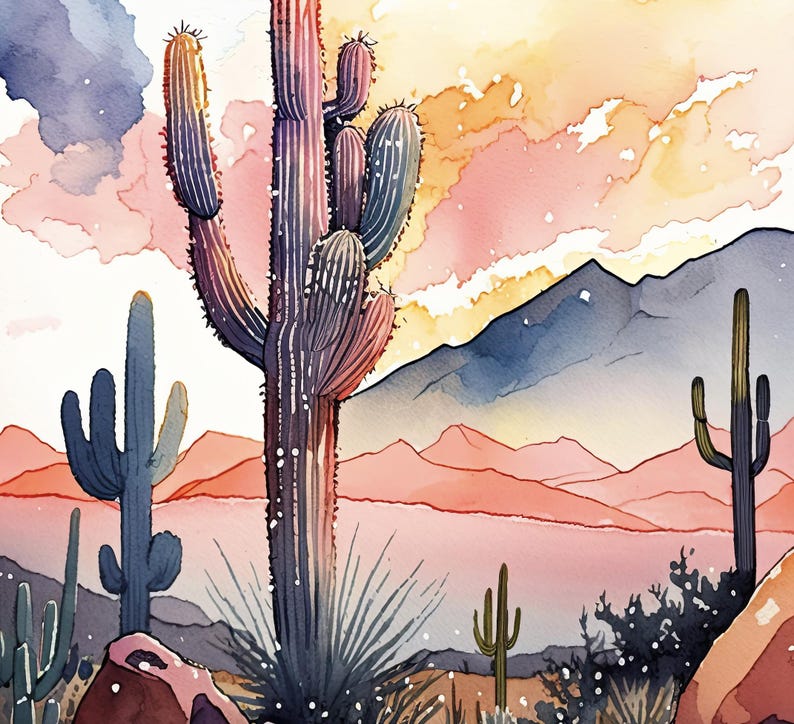 Sonoran Desert Sunset Cactus Wall Art Print Southwest Nature Inspired ...