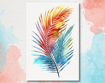 Palm Leaf Watercolor Print Botanical Nature Wall Art Palm Frond Plant Art Gift Tropical Jungle Home Decor