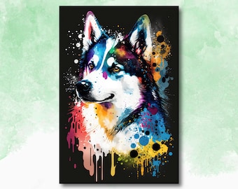 Siberian Husky Dog Painting Watercolor Print Cute Pet Keepsake Wall Art Dog Lover Gift Adorable Canine Home Decor for Puppy Lovers!