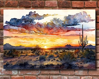 Desert Landscape Print Colorful Watercolor Wall Art Southwest Gift ...