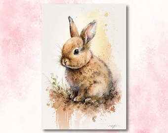 Baby Bunny Rabbit Watercolor Print Easter Pet Wall Art Cute Spring Gift Animal Home Decor