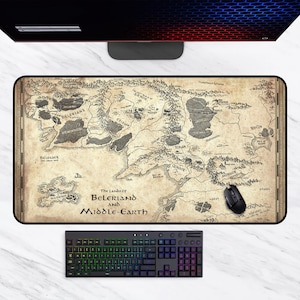 Beleriand Numenor Silmarillion Map Desk Mat Mouse Pad, Tolkien Fantasy Gifts Home Office Decor