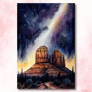 Acuarela Sedona Vía Láctea Sonoran Art Print Arizona Desert Wall Art Paisaje Regalo Starry Night Sky Southwestern Decor