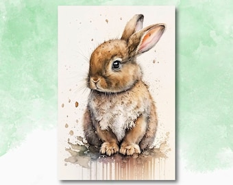 Baby Bunny Rabbit Watercolor Print Easter Pet Wall Art Cute Spring Gift Animal Home Decor