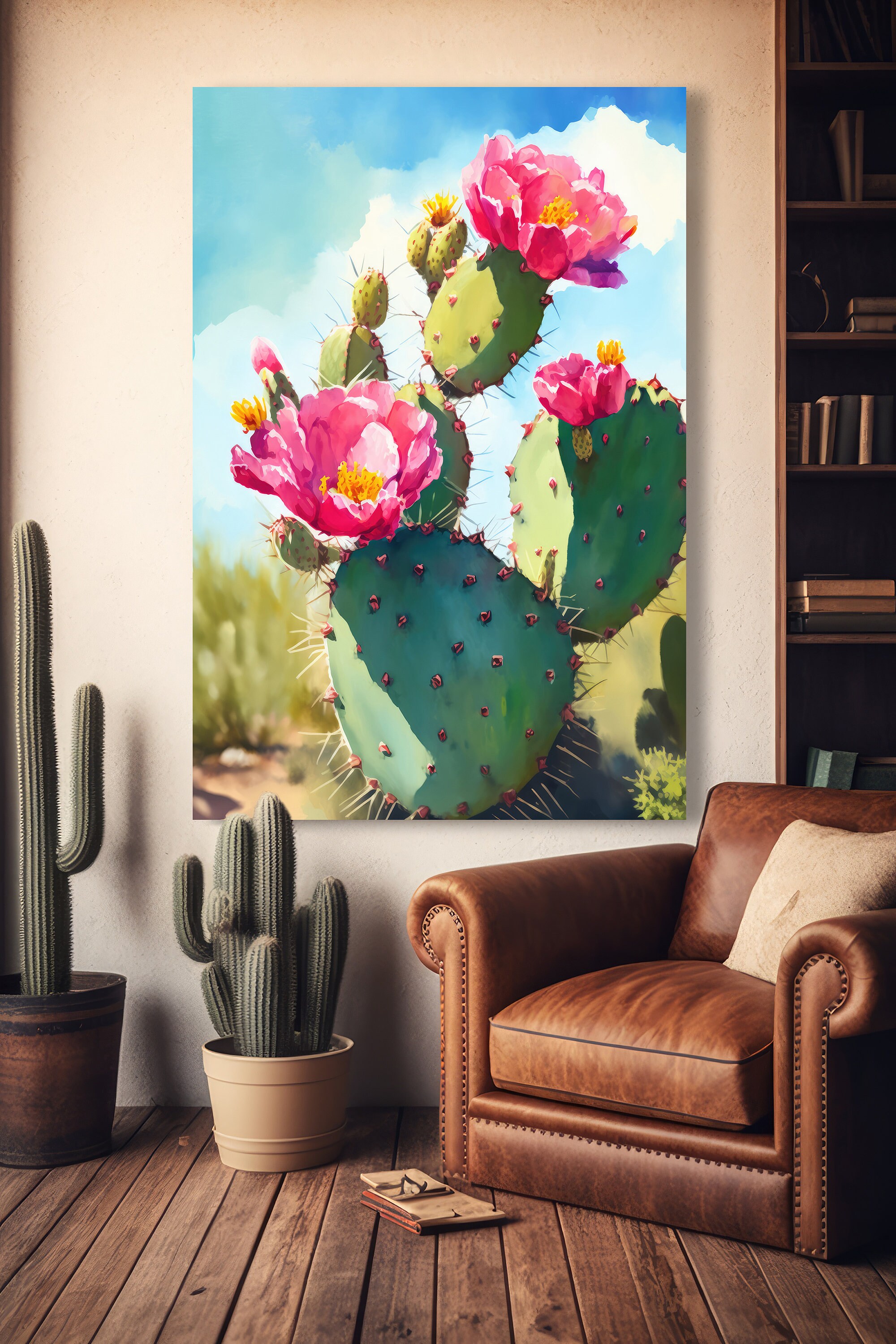 Flower Prickly Pear Cactus Print Watercolor Painting Botanical Desert ...