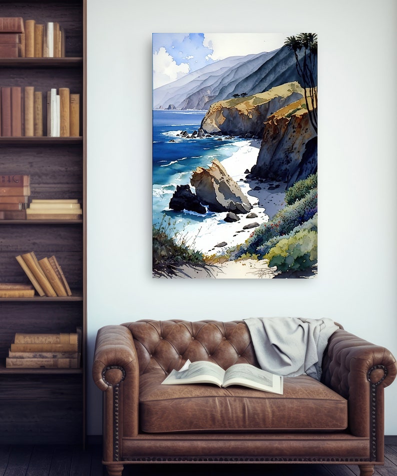 California Big Sur Beach Print Watercolor Ocean Wall Art Tropical ...