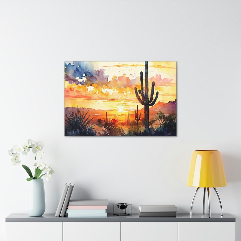 Desert Sunset Print Colorful Watercolor Wall Art Southwest Landscape ...