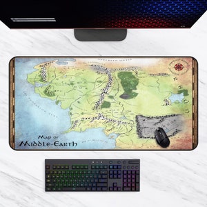 Tolkien Fantasy Map Desk Mat, Epic Adventure Mouse Pad, Nerdy Mythical Gifts, Fantasy Home Office Decor