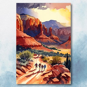 Watercolor Sedona Arizona Sunset Art Print Southwest Wall Art Landscape Gift Desert Home Western Decor