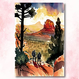 Watercolor Sedona Arizona Sunset Art Print Southwest Wall Art Landscape Gift Desert Home Western Decor