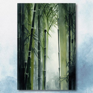 Minimalist Japanese Bamboo Wall Art Asian Print Nature Inspired Zen Botanical Watercolor Painting Gift Floral Decor