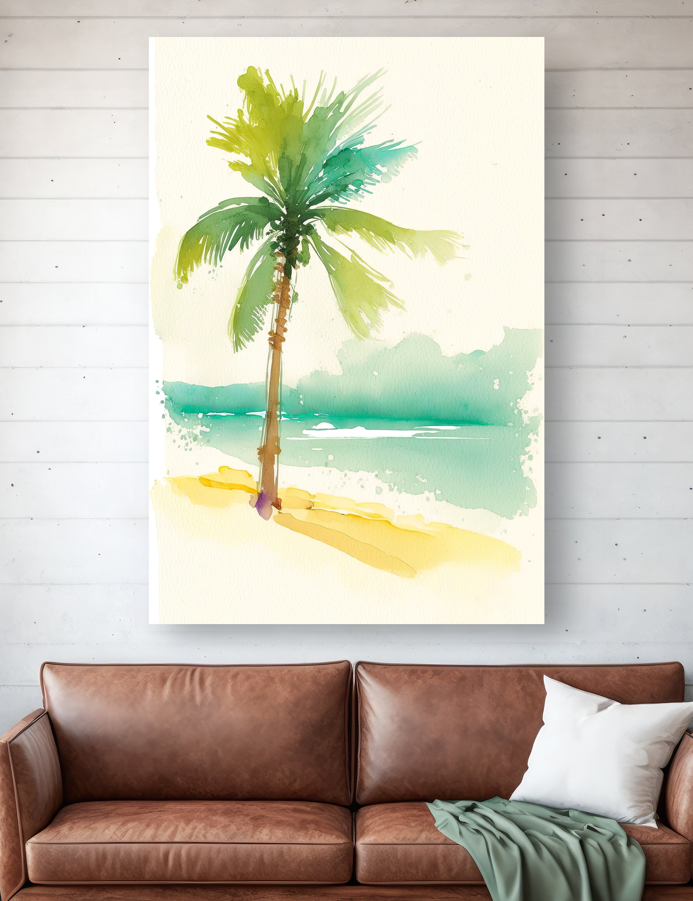 Tropical Palm Tree Beach Art Print Watercolor Coastal Wall Art Nature ...