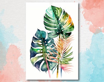 Palm Leaf Watercolor Print Botanical Nature Wall Art Palm Frond Plant Art Gift Tropical Jungle Home Decor
