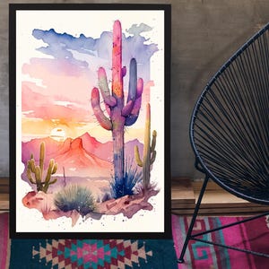 Sonoran Desert Sunset Cactus Wall Art Print Southwest Nature Inspired ...