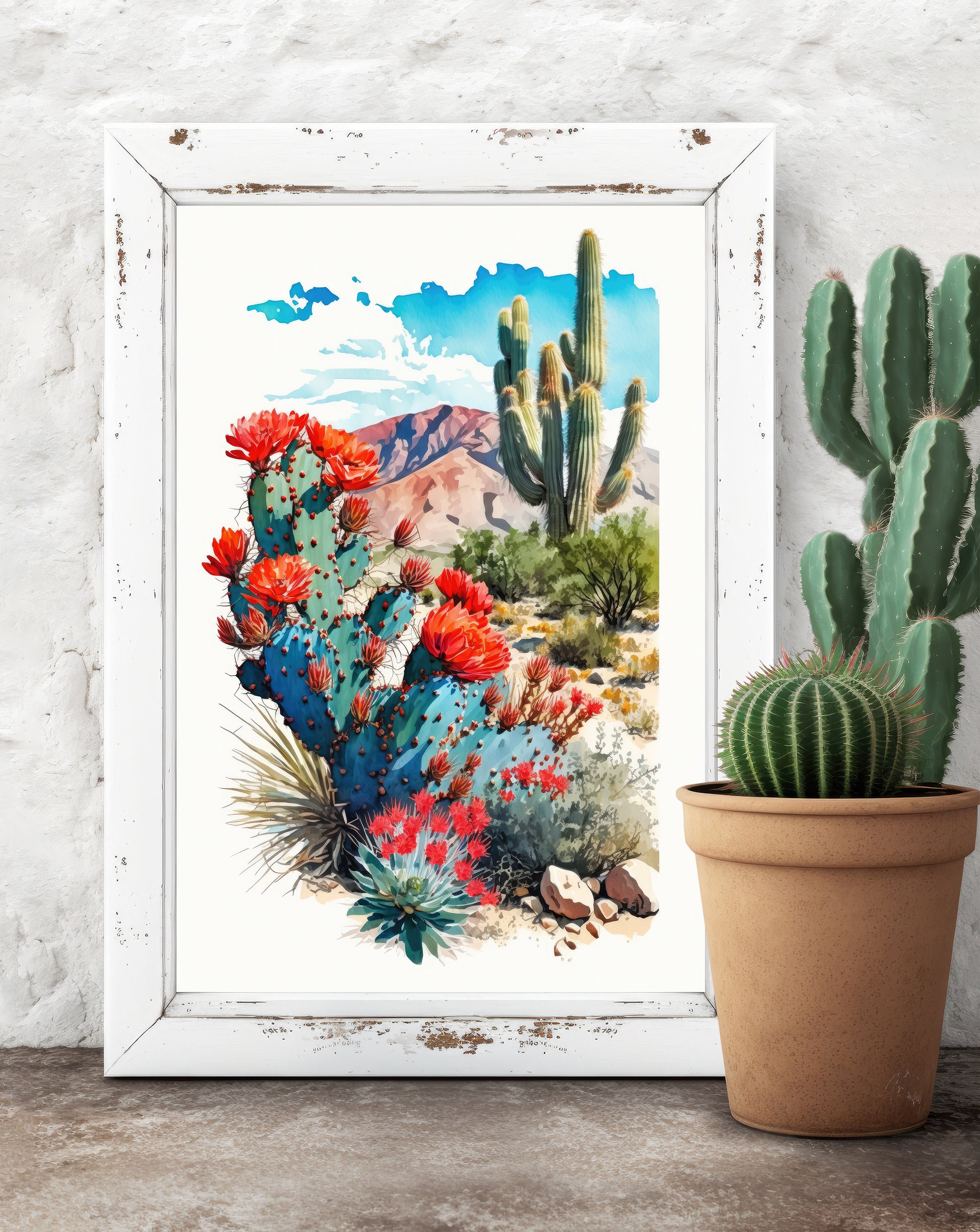 Arizona Prickly Pear Cactus Wall Art Print Desert Landscape Painting ...