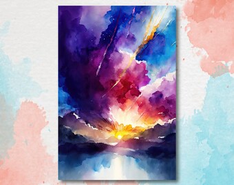 Nature Inspired Abstract Sunset Wall Art Print Minimalist Painting Landscape Scenery Watercolor Gift Sunset Horizon Home Decor