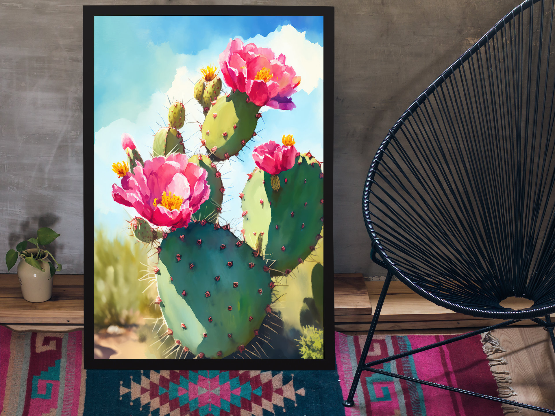 Flower Prickly Pear Cactus Print Watercolor Painting Botanical Desert ...