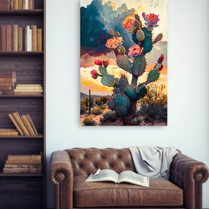 Flower Prickly Pear Cactus Sunset Art Print Watercolor Botanical Desert ...
