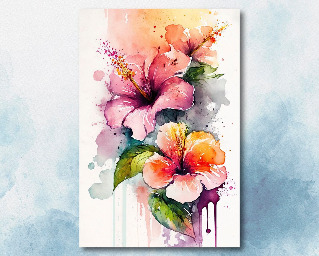 Hibiscus Watercolor Flower Hawaiian Print Laundry Basket