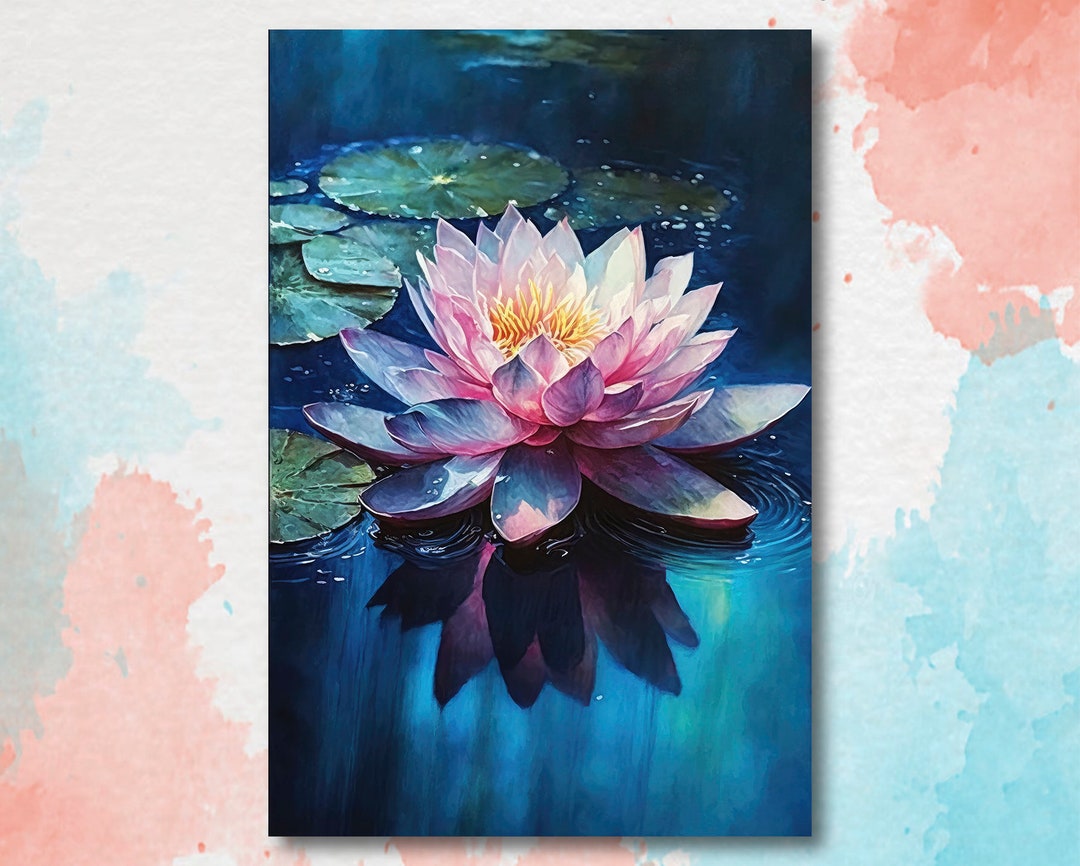 Pink Indian Lotus Flower Zen Buddhism Wall Art Water Lily Painting ...