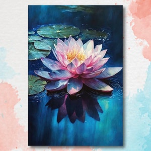 Pink Indian Lotus Flower Zen Buddhism Wall Art Water Lily Painting Print Nature Inspired Floral Watercolor Gift Relaxing Botanical Decor