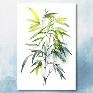 Minimalist Japanese Bamboo Wall Art Asian Print Nature Inspired Zen Botanical Watercolor Painting Gift Floral Decor