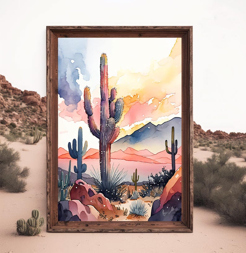 Sonoran Desert Sunset Cactus Wall Art Print Southwest Nature Inspired ...