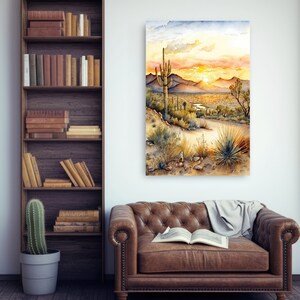 Desert Sunset Print Colorful Watercolor Wall Art Southwest Landscape ...