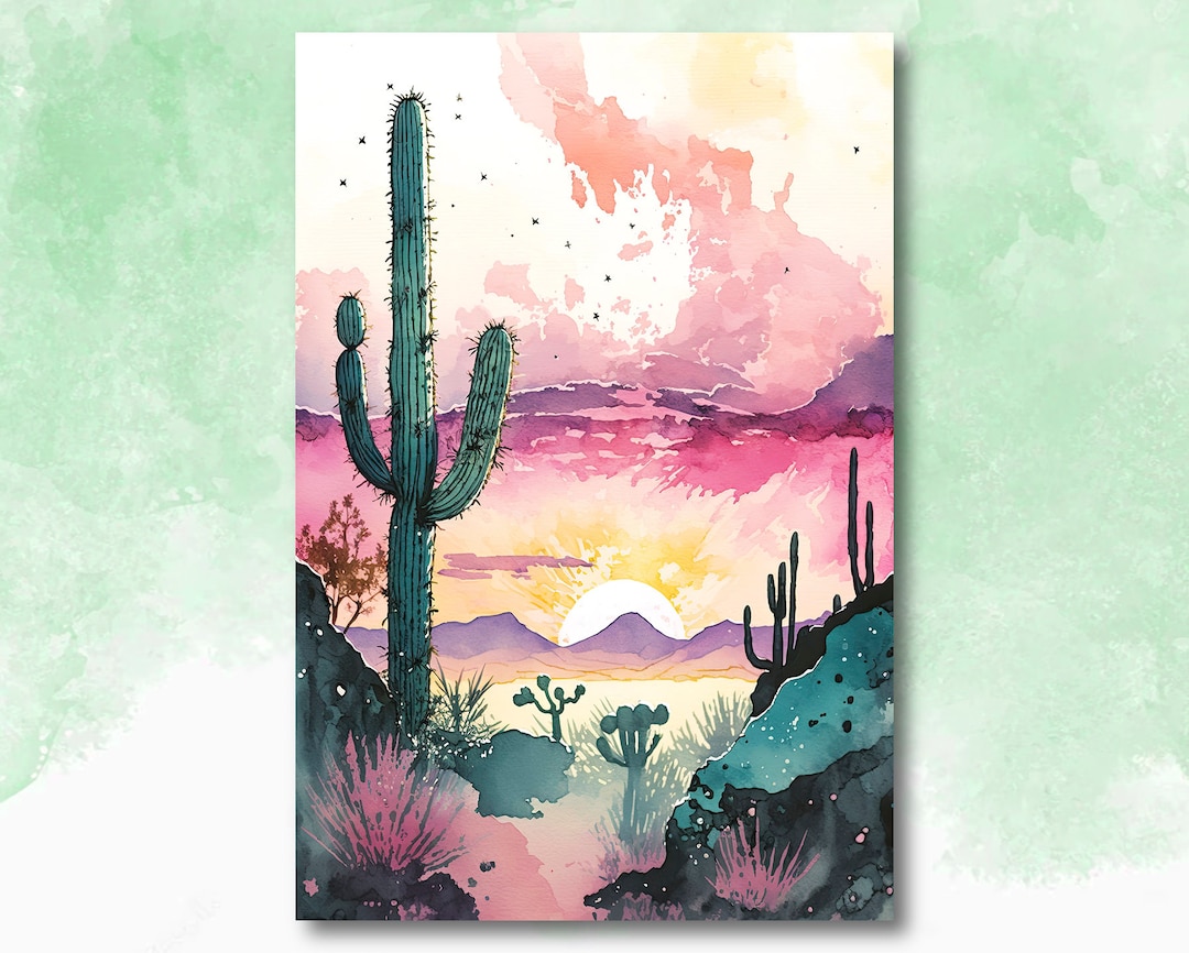 Desert Saguaro Cactus Sunset Wall Art Print Southwest Sonoran ...