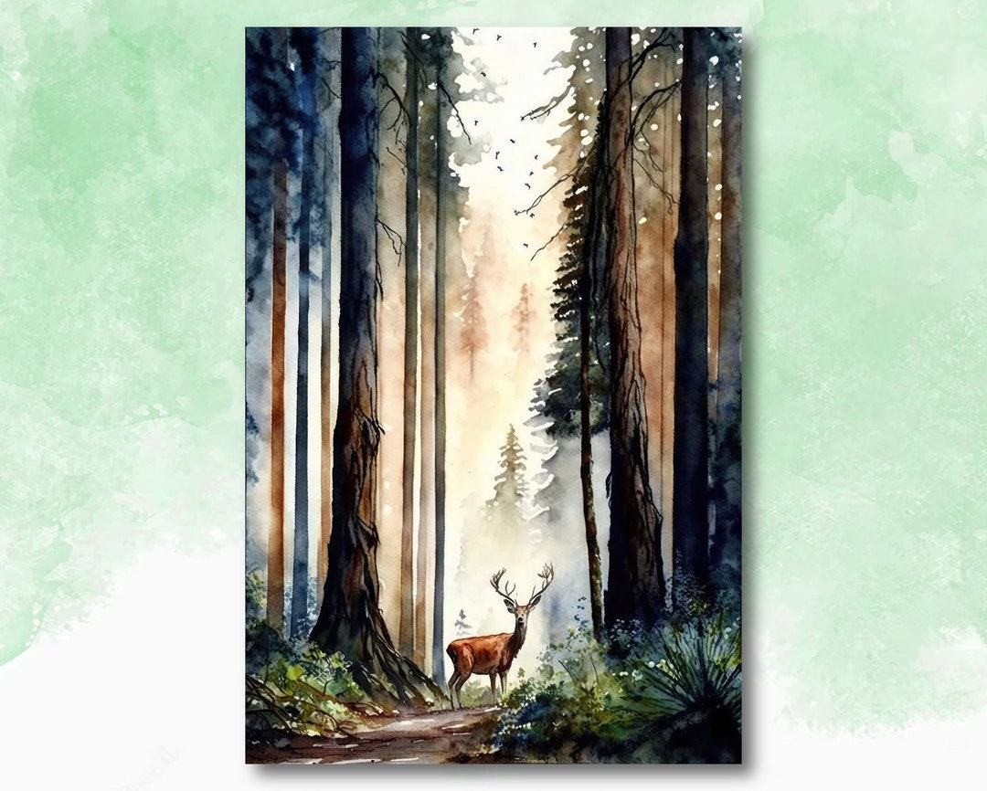 Deer Painting Rustic Woodland Animals Forest Wall Art Nature Inspired ...
