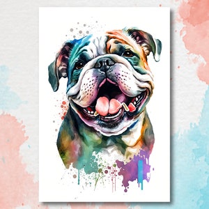 English Bulldog Art Pet Portrait Print Cute Pet Keepsake Dog Wall Art Gift For Pet Lovers Dog Portrait Decor