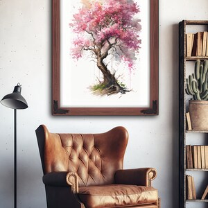 Japanese Pink Sakura Cherry Blossom Bonsai Tree Wall Art Asian Print ...