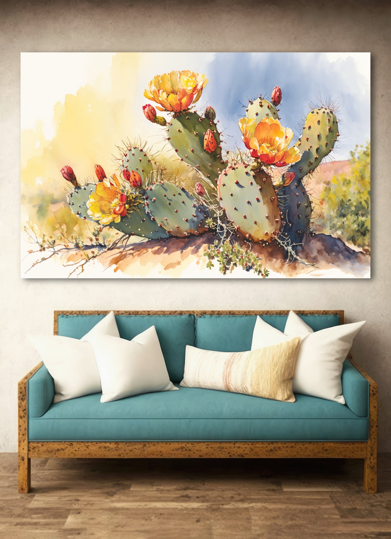 Flower Prickly Pear Cactus Print Watercolor Painting Botanical Desert ...