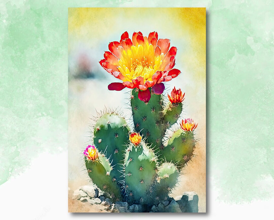 Flower Cactus Plant Print Watercolor Painting Botanical Desert Wall Art ...