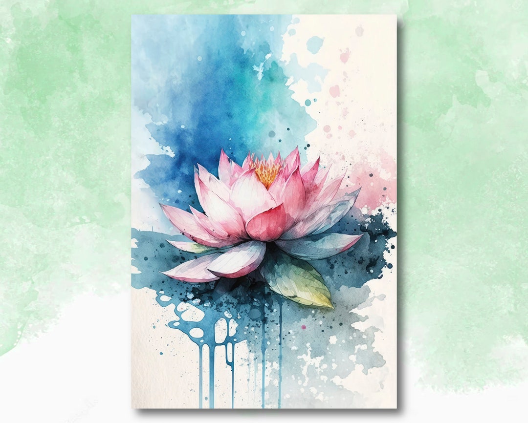 Pink Indian Lotus Flower Zen Buddhism Wall Art Water Lily Painting ...