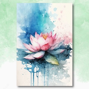 Pink Indian Lotus Flower Zen Buddhism Wall Art Water Lily Painting Print Nature Inspired Floral Watercolor Gift Relaxing Botanical Decor