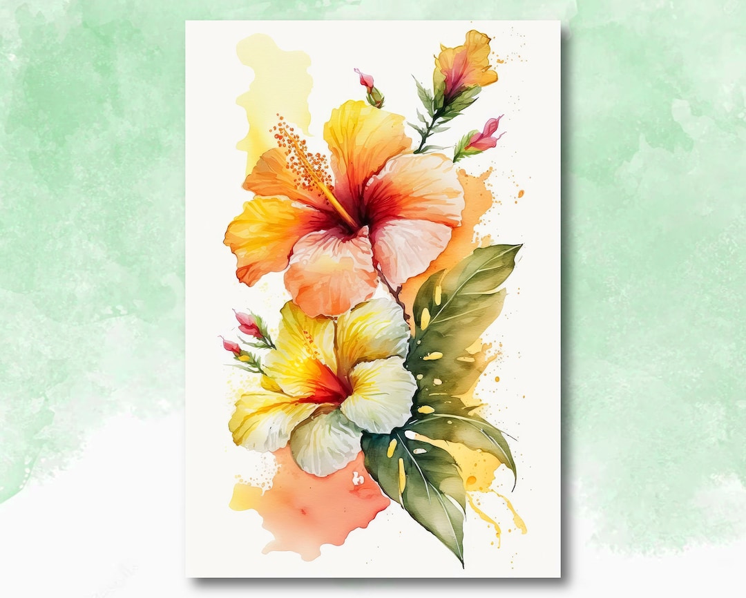 Watercolor Hibiscus Flower Hawaiian Print Laundry Basket