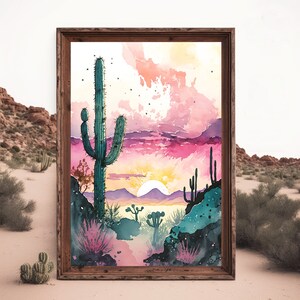 Desert Saguaro Cactus Sunset Wall Art Print Southwest Sonoran ...