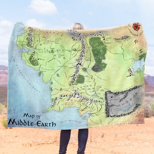 Tolkien Fantasy Map Fleece Minky Blanket, Nerdy Pillow, Silmarillion Gift Mythical Home Decor