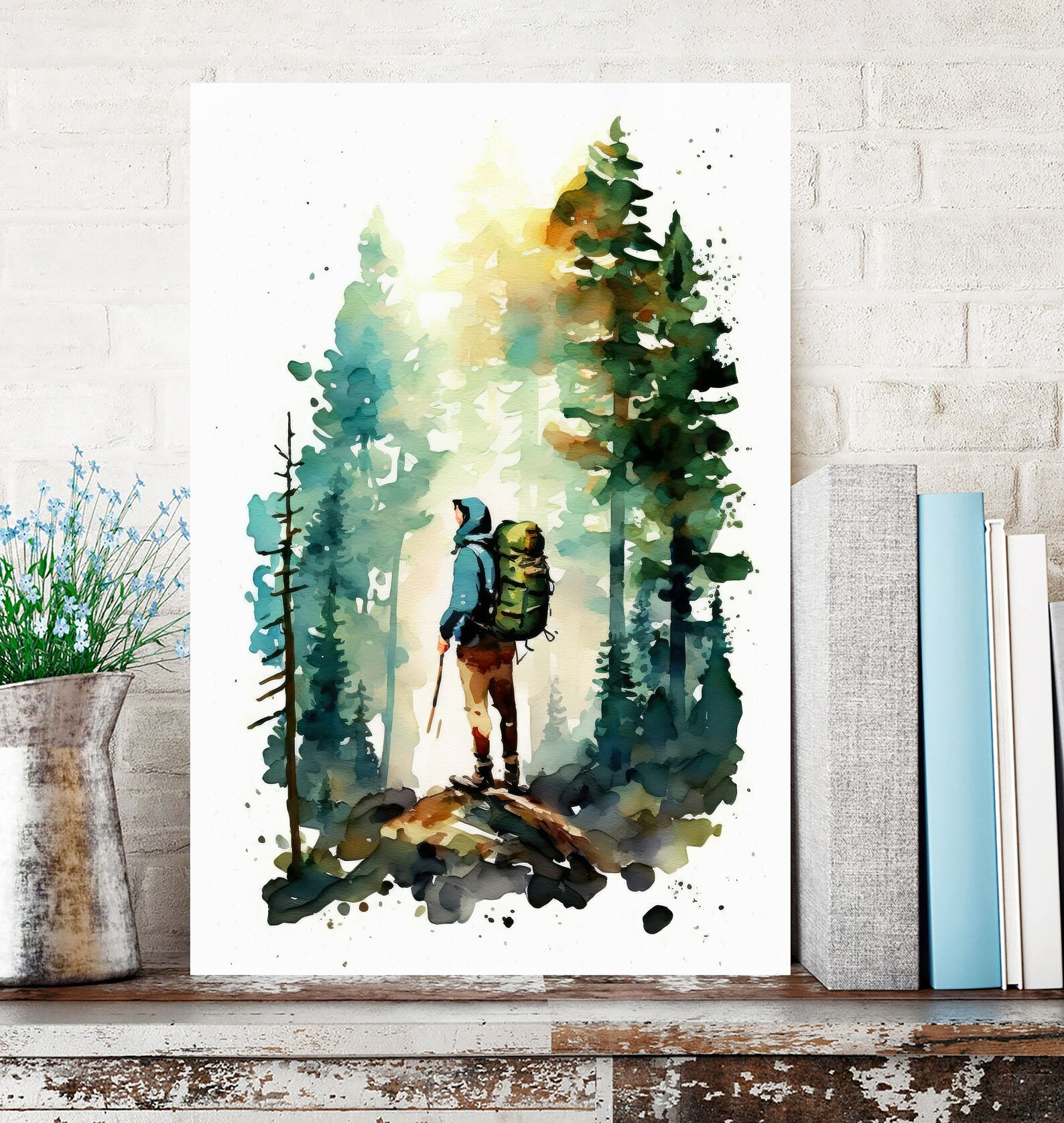 Hiking Mountain Forest Wall Art Watercolor Nature Inspired Etsy