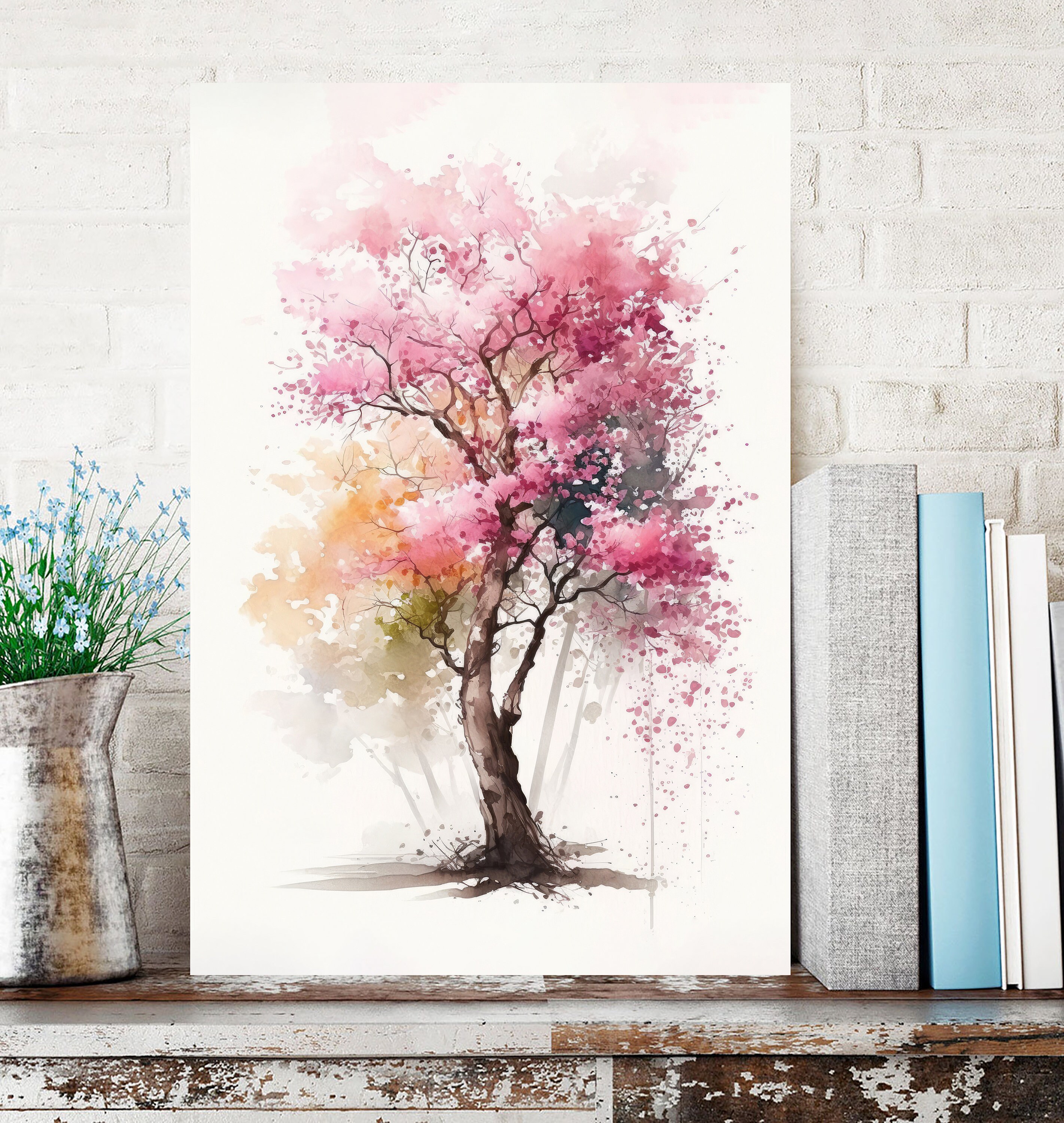 Japanese Pink Sakura Cherry Blossom Bonsai Tree Wall Art Asian Print ...