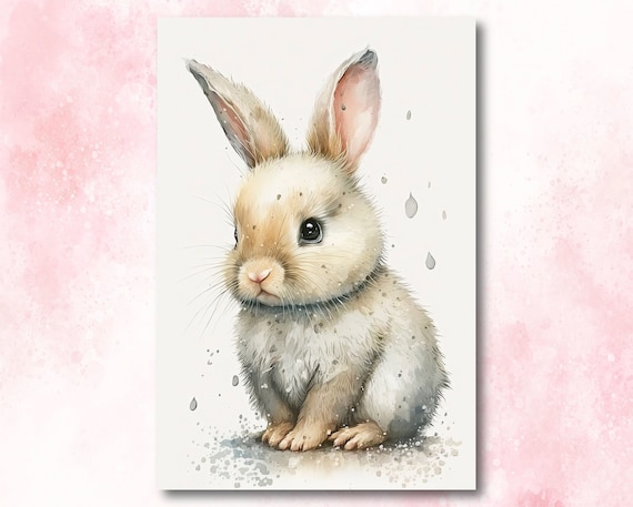Baby Bunny Rabbit Watercolor Print Easter Pet Wall Art Cute Spring