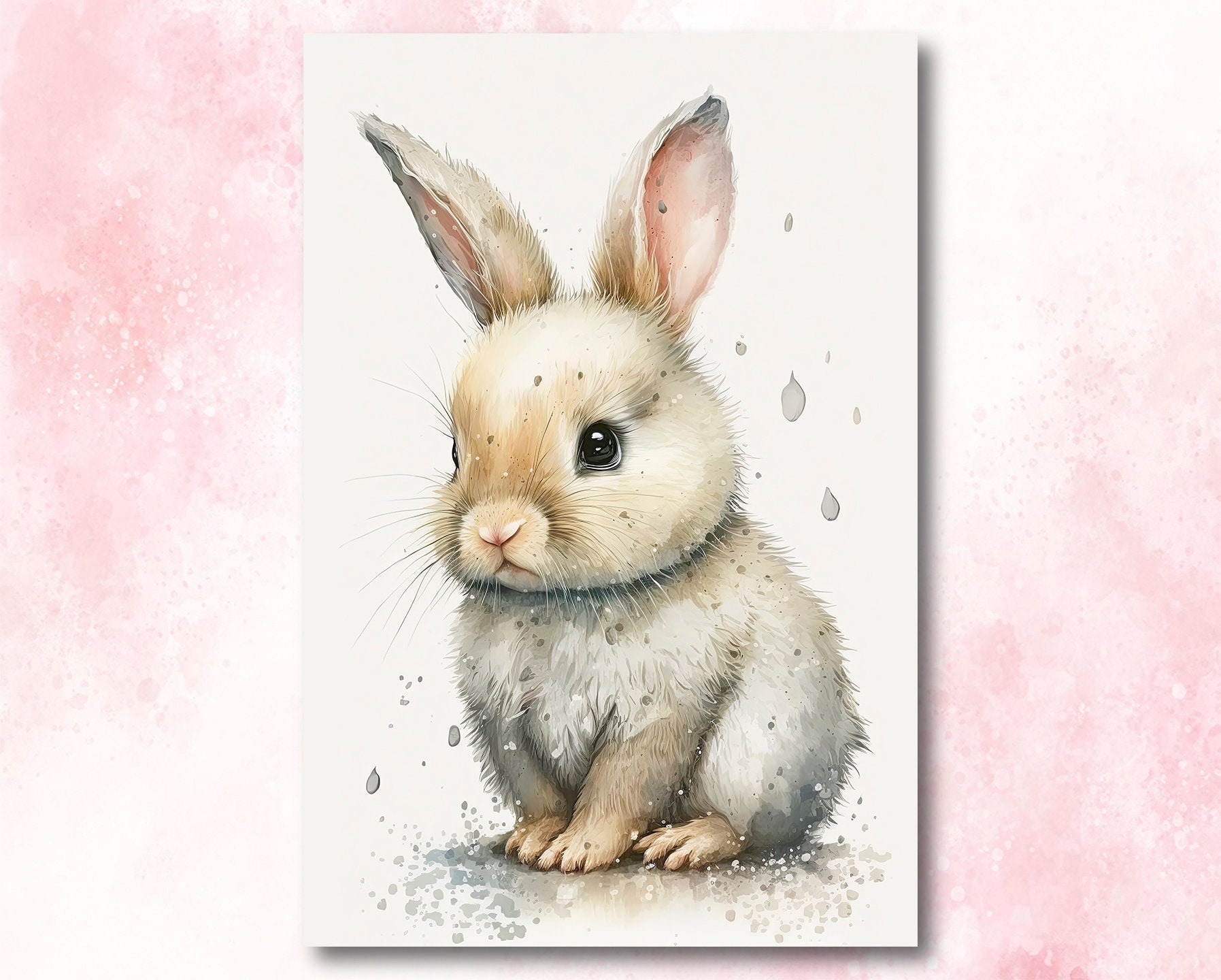 Baby Bunny Rabbit Watercolor Print Easter Pet Wall Art Cute Spring