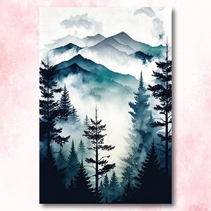 Forest Stream Sage Green Wall Art Watercolor Print Landscape Painting Nature Inspired Gift Woodland Cottagecore Decor