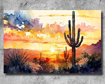 Desert Landscape Print Colorful Watercolor Wall Art Southwest Gift ...