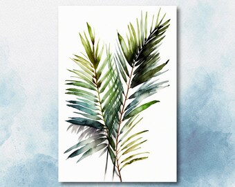Palm Leaf Watercolor Print Botanical Nature Wall Art Palm Frond Plant Art Gift Tropical Jungle Home Decor
